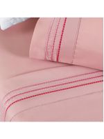 Jogo cama lençol honore casal padrão micro percal 200 fios c/ detalhes bordados 4 peças - sal rosa