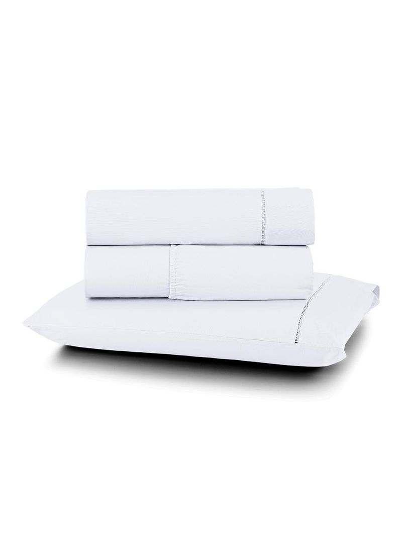 Jogo cama lençol home basic solteiro 180 fios c/ ponto palito 3 peças - branco