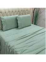 Jogo cama lençol detail king bordado guipir bordado inglês percal 300 fios 4 peças - verde menta