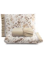 Jogo cama lençol fiore queen estampado 180 fios 100% algodão com babadinho 3 peças bege floral
