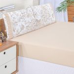 Jogo cama lençol fiore queen estampado 180 fios 100% algodão com babadinho 3 peças bege floral