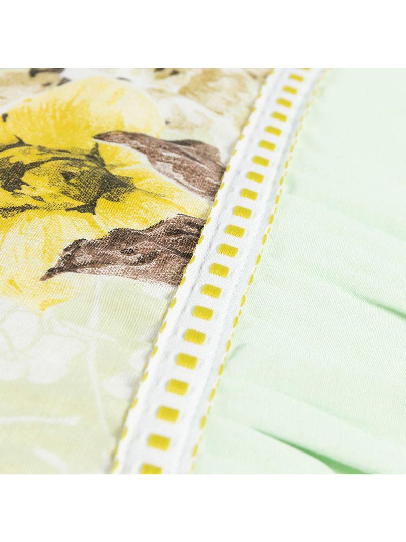 Jogo cama lençol fiore queen estampado 180 fios 100% algodão com babadinho 4 peças verde floral