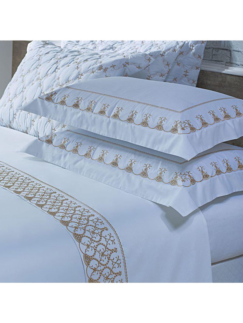 Jogo cama lençol garland king bordado 100% algodão acetinado 400 fios 4 peças - branco