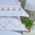 Jogo cama lençol garland casal bordado 100% algodão acetinado 400 fios 4 peças - branco