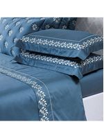 Jogo cama lençol garland queen bordado 100% algodão acetinado 400 fios 4 peças - azul marinho