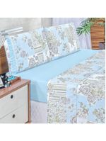 Jogo cama lençol fiore king estampado 180 fios 100% algodão com babadinho 4 peças azul floral