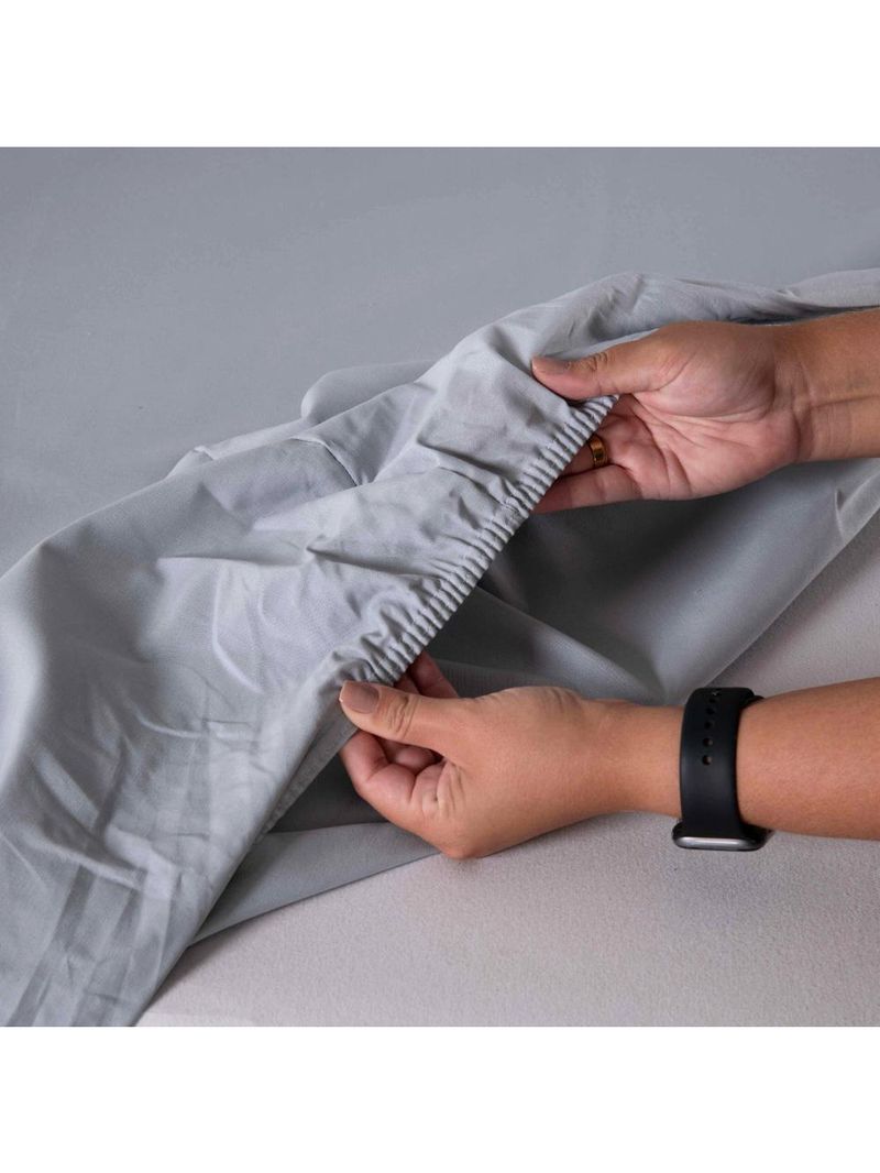 Jogo cama lençol encanto casal padrão estampado percal 180 fios c/ ponto palito 4 peças - floral - cinza