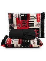 Jogo cama lençol fiore queen estampado 180 fios 100% algodão com babadinho 3 peças preto oriental japonês