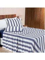 Jogo cama lençol daily solteiro malha algodão listrado 3 peças - azul marinho
