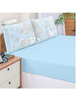 Jogo cama lençol fiore king estampado 180 fios 100% algodão com babadinho 3 peças azul floral