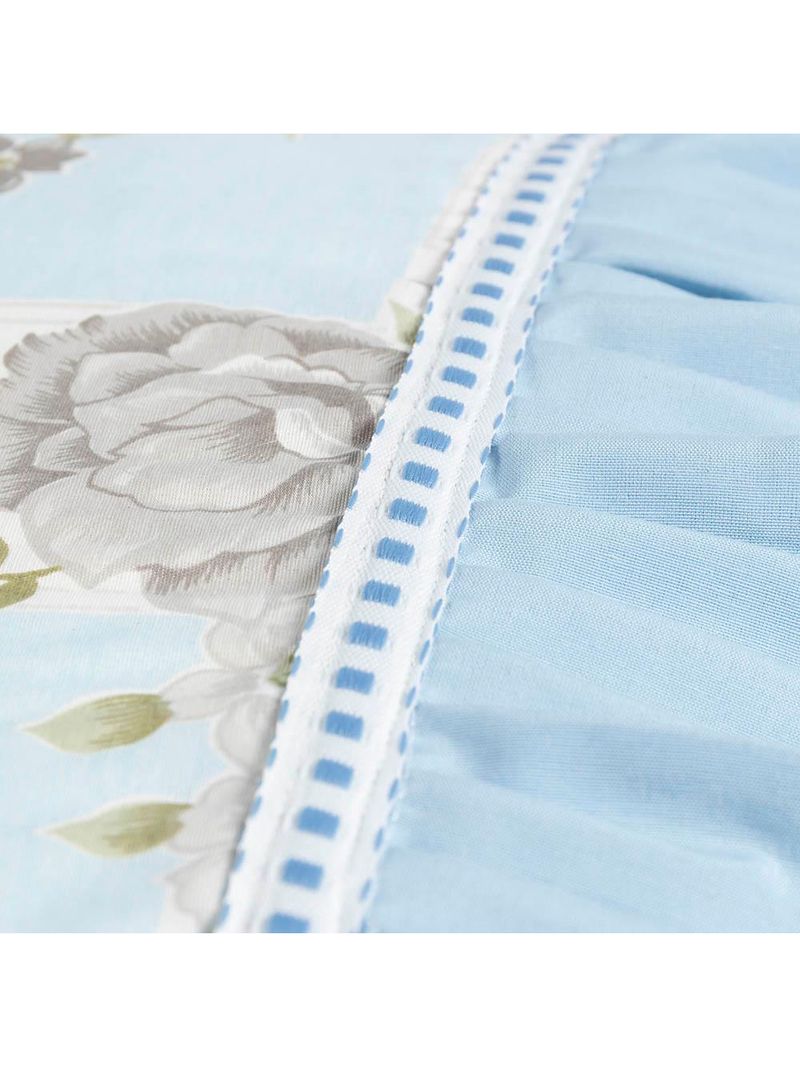 Jogo cama lençol fiore king estampado 180 fios 100% algodão com babadinho 3 peças azul floral