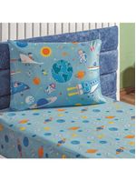 Jogo cama lençol fantasy solteiro infantil microfibra 2 peças - astronauta - azul