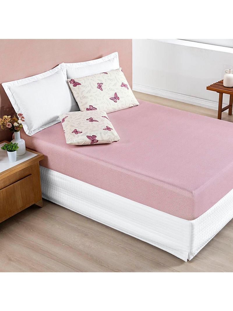 Jogo cama lençol celi king micropercal estampado 200 fios 3 peças borboletas rosê