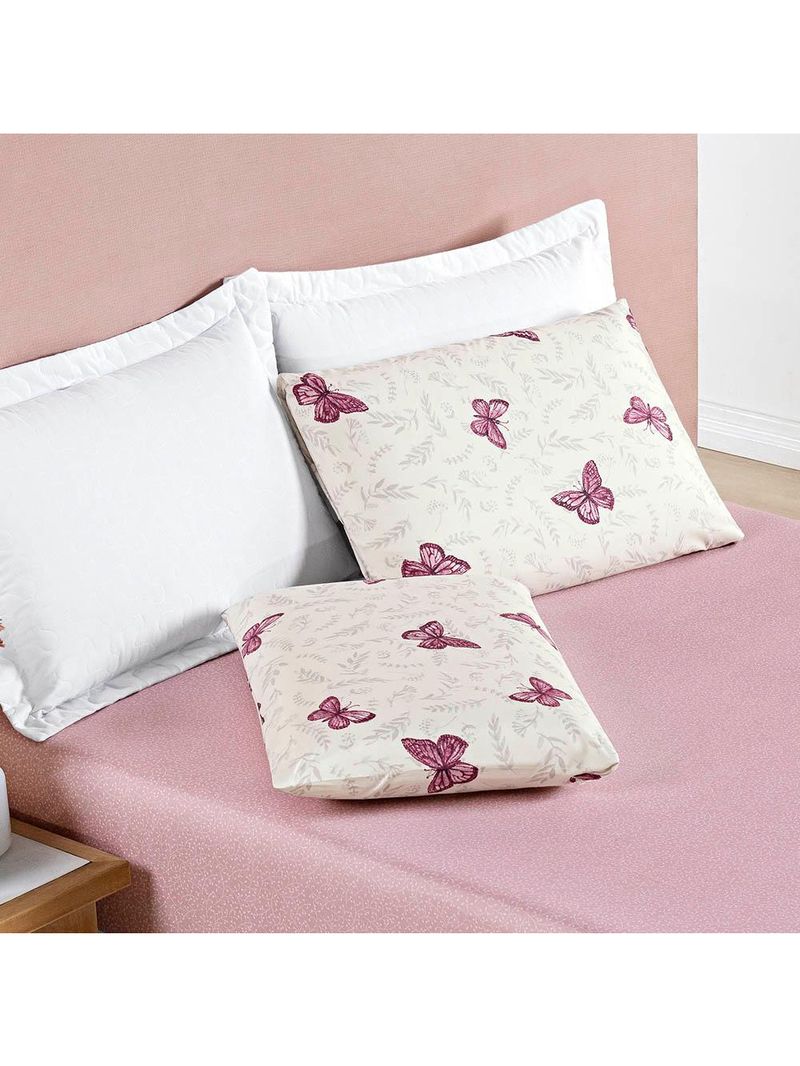 Jogo cama lençol celi king micropercal estampado 200 fios 3 peças borboletas rosê