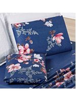 Jogo cama lençol celi solteiro micropercal 200 fios 3 peças - azul marinho floral