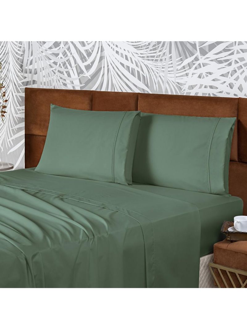 Jogo cama lençol essencial casal micropercal 200 fios 4 peças - verde esmeralda