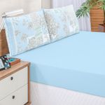 Jogo cama lençol fiore queen estampado 180 fios 100% algodão com babadinho 3 peças azul floral