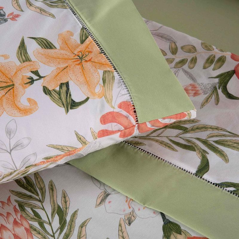 Jogo cama lençol encanto king estampado percal 180 fios c/ ponto palito 4 peças - floral - verde
