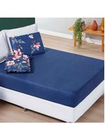 Jogo cama lençol celi solteiro micropercal 200 fios 2 peças - azul marinho floral