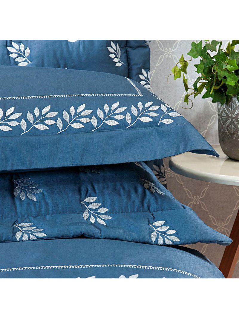 Jogo cama lençol garland casal bordado 100% algodão acetinado 400 fios 4 peças - azul marinho
