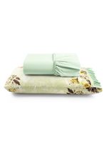 Jogo cama lençol fiore solteiro estampado 180 fios 100% algodão com babadinho 2 peças verde floral