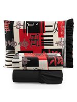 Jogo cama lençol fiore solteiro estampado 180 fios 100% algodão com babadinho 3 peças preto oriental japonês