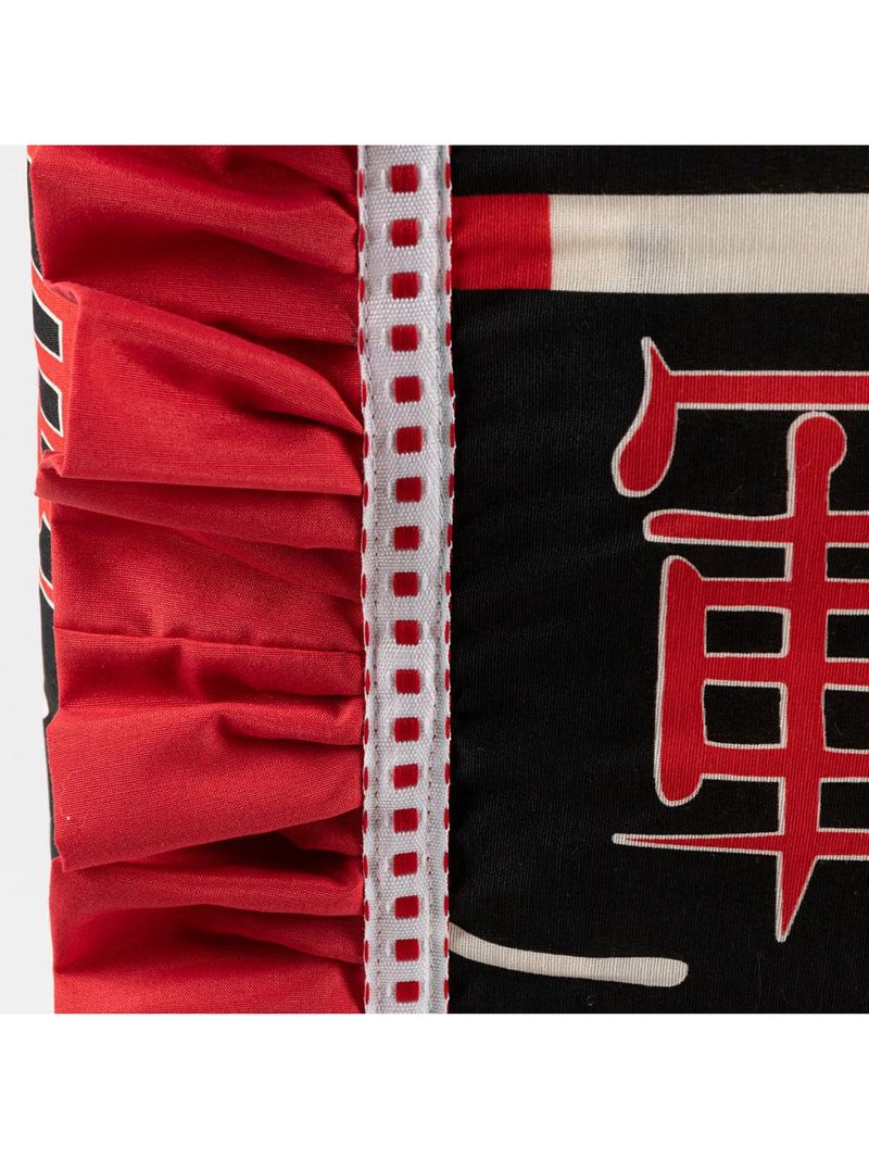 Jogo cama lençol fiore queen estampado 180 fios 100% algodão com babadinho 4 peças vermelho oriental japonês