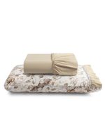 Jogo cama lençol fiore solteiro estampado 180 fios 100% algodão com babadinho 2 peças bege floral