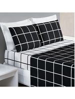 Jogo cama lençol brooklyn king quadriculado micropercal 200 fios 4 peças - preto