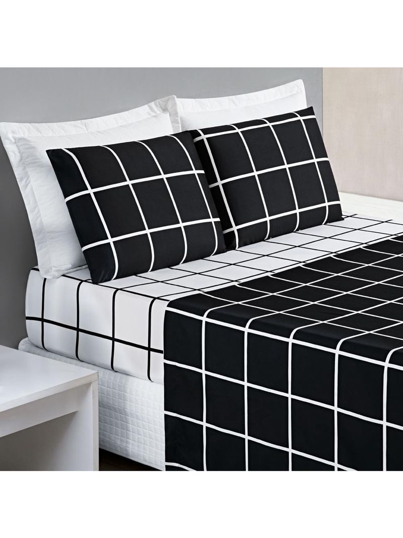 Jogo cama lençol brooklyn king quadriculado micropercal 200 fios 4 peças - preto
