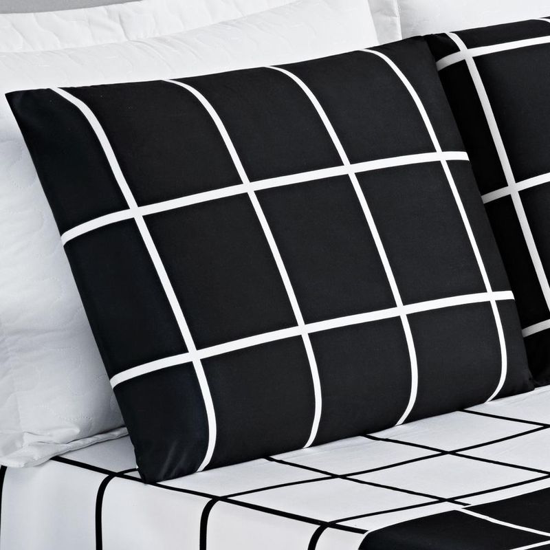 Jogo cama lençol brooklyn king quadriculado micropercal 200 fios 4 peças - preto