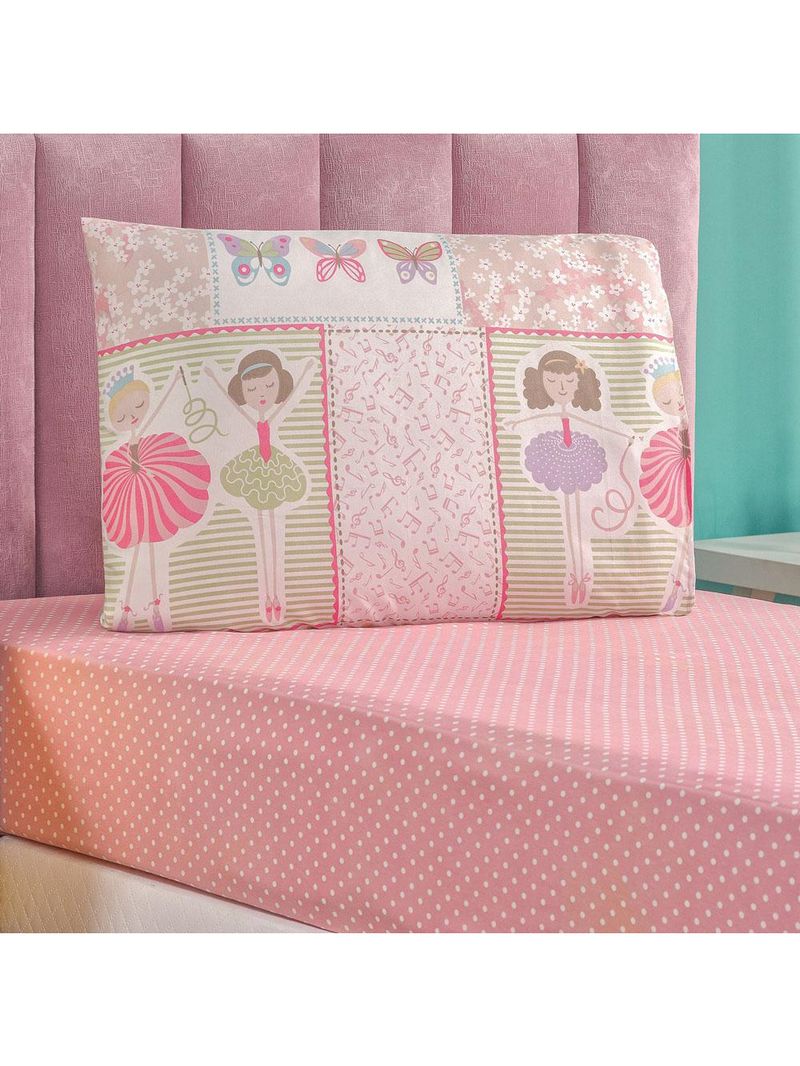 Jogo cama lençol fantasy solteiro infantil microfibra 2 peças - bailarina balé - rosa