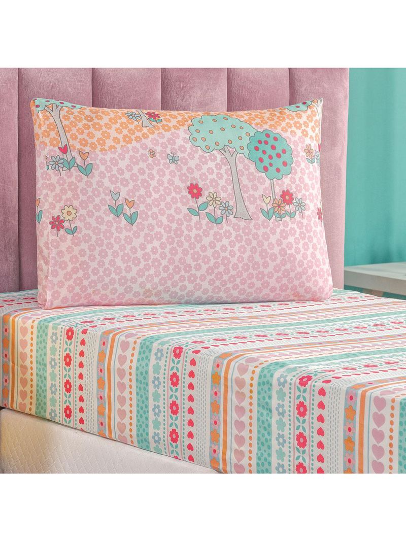 Jogo cama lençol fantasy solteiro infantil microfibra 2 peças - balão - rosa