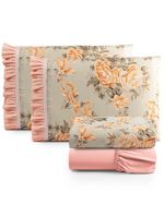 Jogo cama lençol fiore king estampado 180 fios 100% algodão com babadinho 4 peças salmão floral