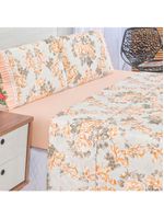 Jogo cama lençol fiore king estampado 180 fios 100% algodão com babadinho 4 peças salmão floral