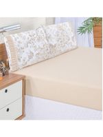 Jogo cama lençol fiore king estampado 180 fios 100% algodão com babadinho 3 peças bege floral