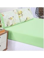 Jogo cama lençol fiore king estampado 180 fios 100% algodão com babadinho 3 peças verde floral