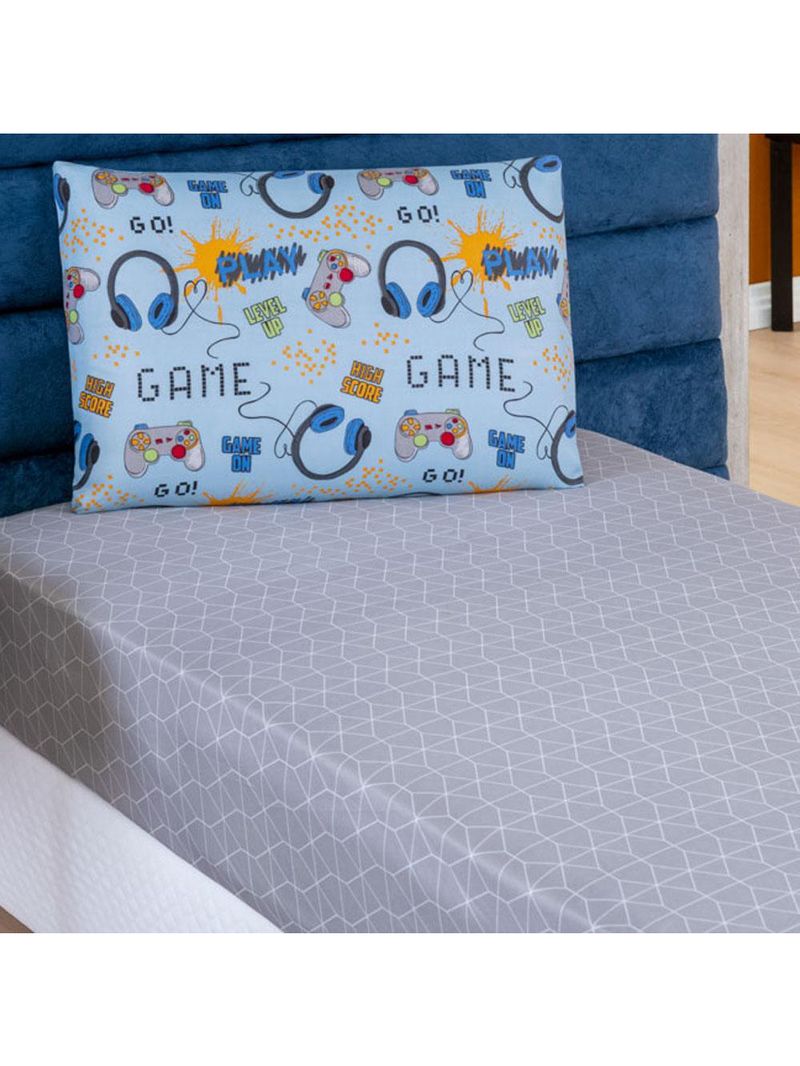 Jogo cama lençol fantasy solteiro infantil microfibra 2 peças - games - azul
