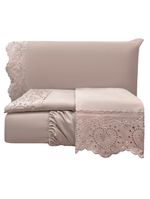 Jogo cama lençol detail casal padrão bordado guipir bordado inglês percal 300 fios 4 peças - roxo malva