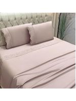 Jogo cama lençol detail casal padrão bordado guipir bordado inglês percal 300 fios 4 peças - roxo malva