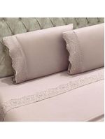 Jogo cama lençol detail casal padrão bordado guipir bordado inglês percal 300 fios 4 peças - roxo malva