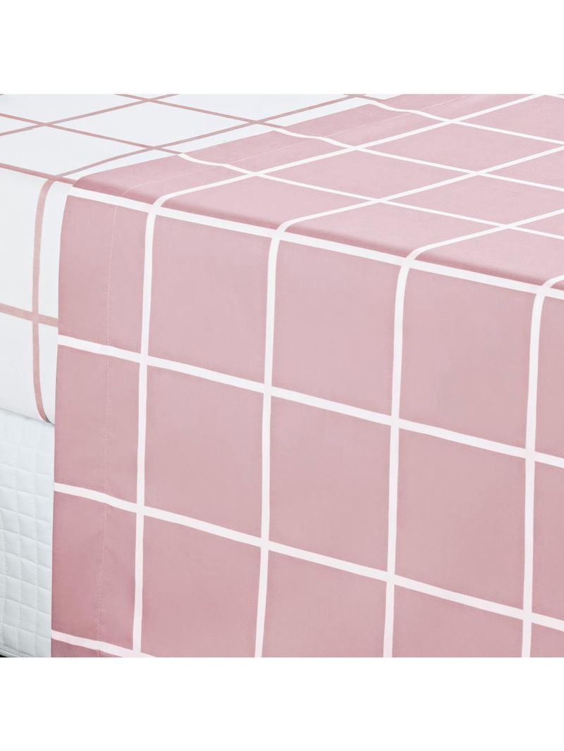 Jogo cama lençol brooklyn king quadriculado micropercal 200 fios 4 peças - rosa