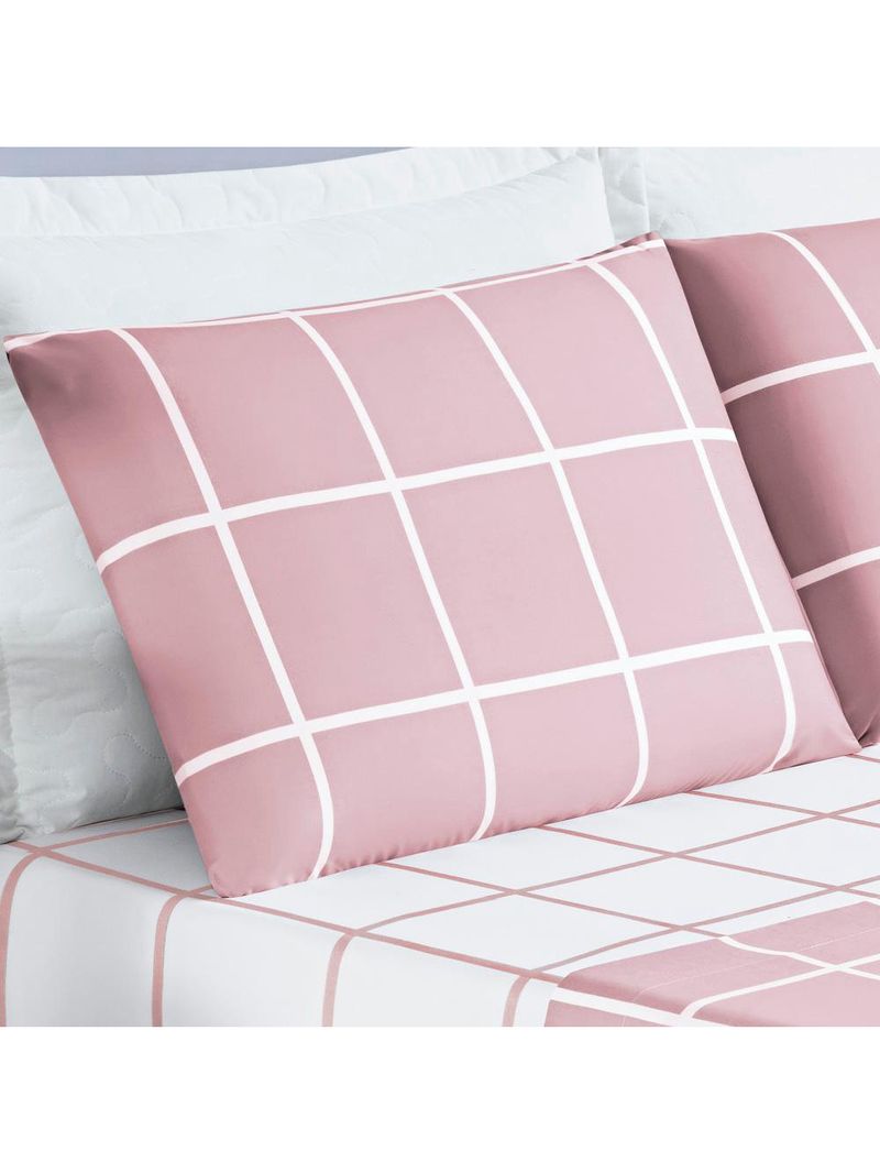 Jogo cama lençol brooklyn king quadriculado micropercal 200 fios 4 peças - rosa
