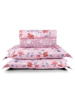 Jogo cama lençol belle queen 400 fios estampado 4 peças floral rosê