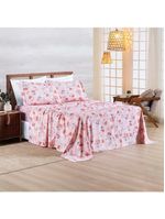 Jogo cama lençol belle queen 400 fios estampado 4 peças floral rosê