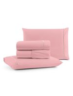 Jogo cama lençol bali queen percal 180 fios 100% algodão ponto palito 4 peças - rosa