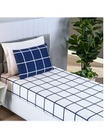 Jogo cama lençol brooklyn solteiro quadriculado micropercal 200 fios 2 peças - azul marinho