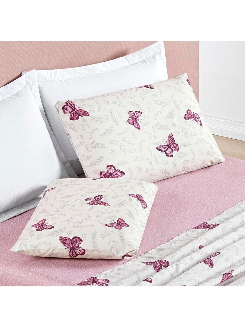 Jogo cama lençol celi queen micropercal estampado 200 fios 4 peças borboletas rosê