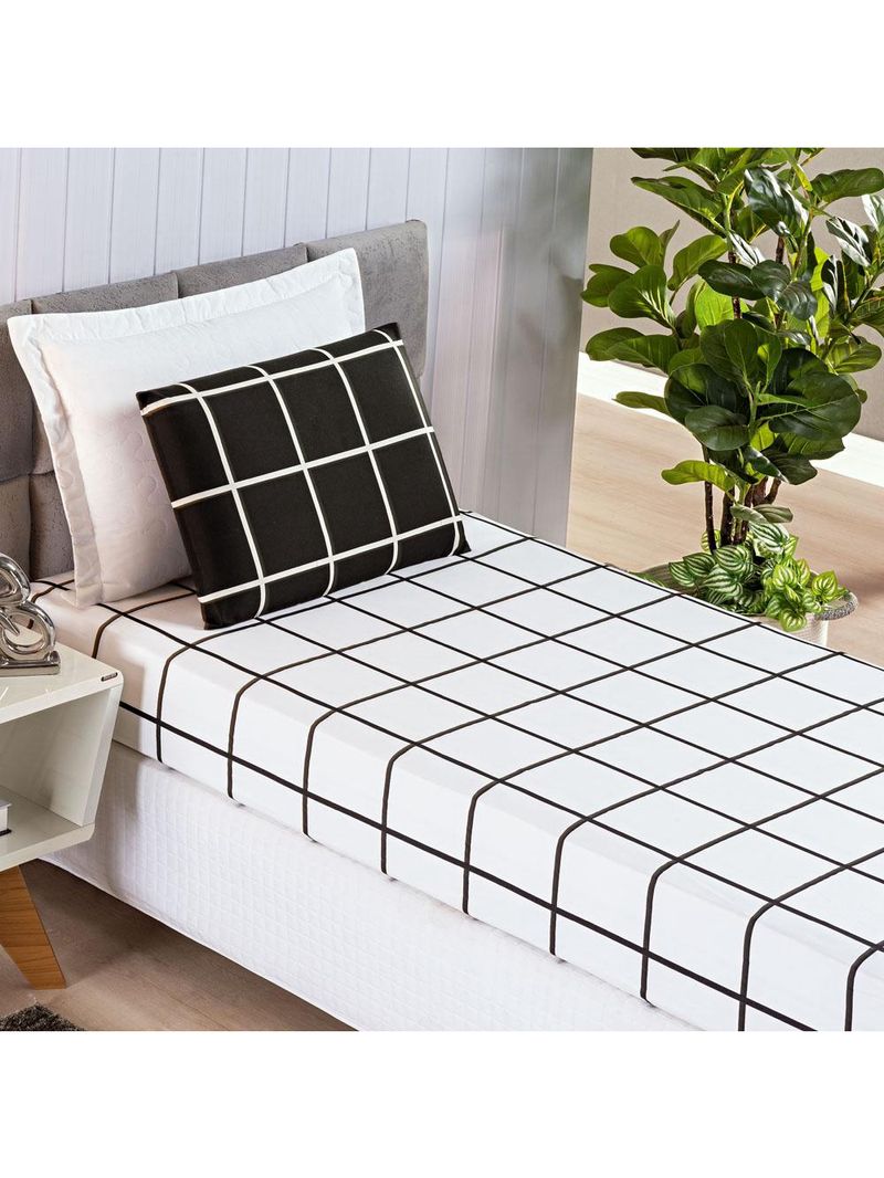 Jogo cama lençol brooklyn solteiro quadriculado micropercal 200 fios 2 peças - preto