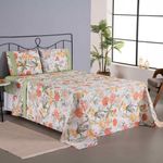 Jogo cama lençol encanto casal padrão estampado percal 180 fios c/ ponto palito 4 peças - floral - verde